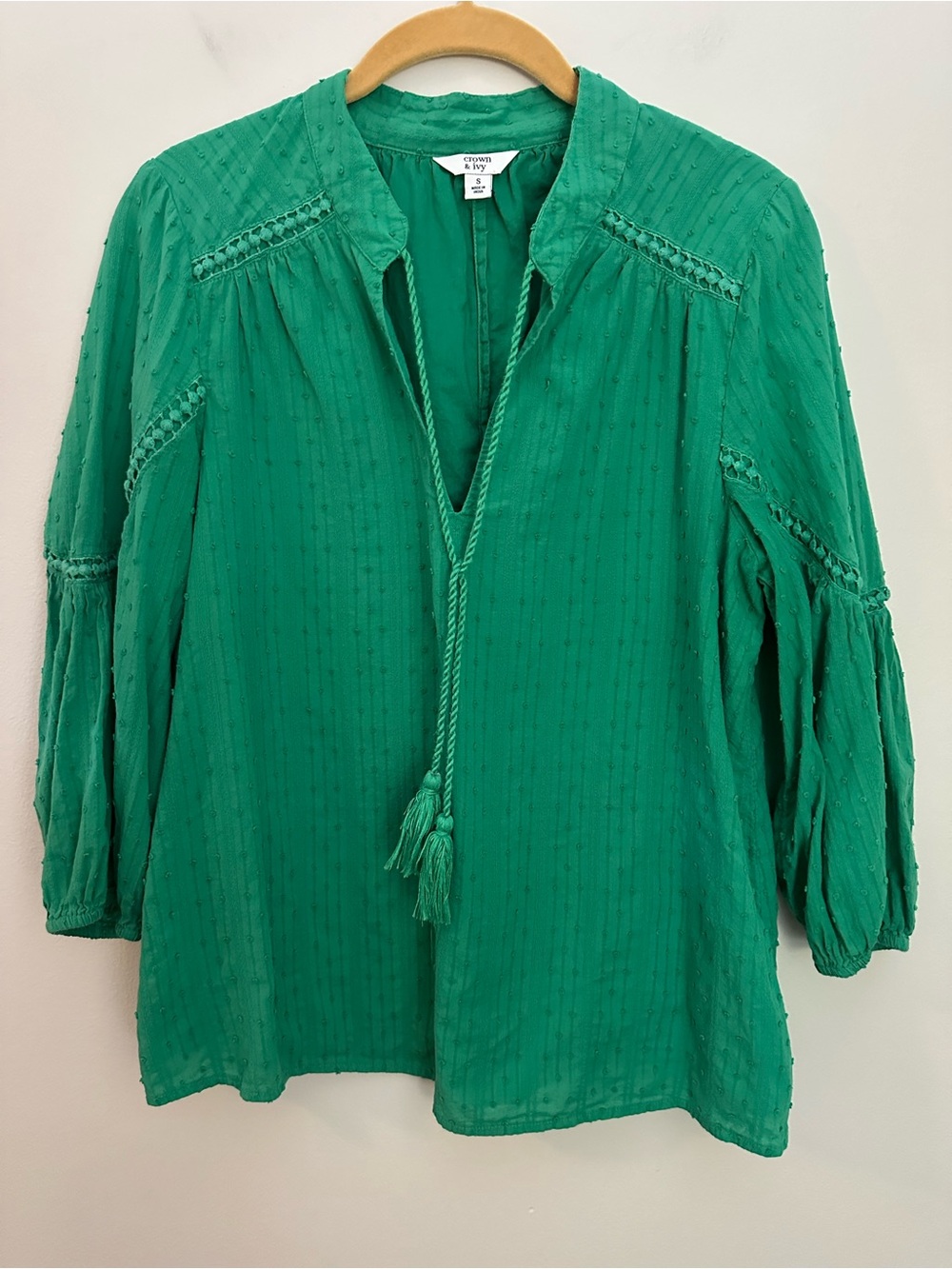 Crown & Ivy Peasant Blouse Small Green